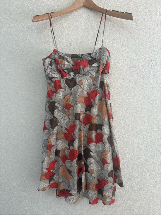 Hoss Intropia Dresses & Skirts - Spaghetti-Strap Mini Dress in Red, Brown & Cream Scallop Print